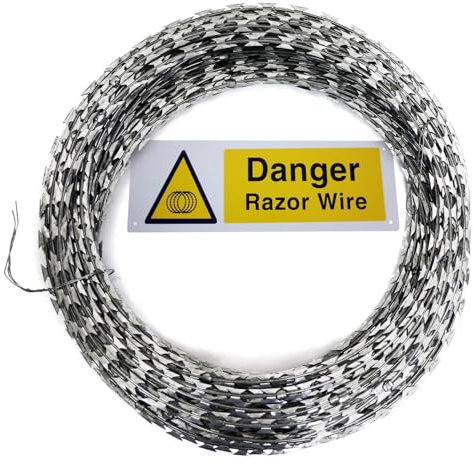 Easipet Security Razor Wire, 2 x 10m Concertina Rolls with Warning Signs, 22mm Barbs