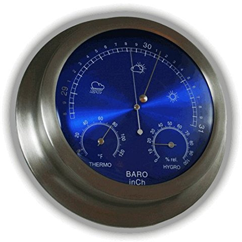 ambient weather WS-228TBH Barometer aus gebürstetem Aluminium, zeitgenössisches Barometer mit Temperatur und Luftfeuchtigkeit, metallisches strahlendes Blau, 22,9 cm