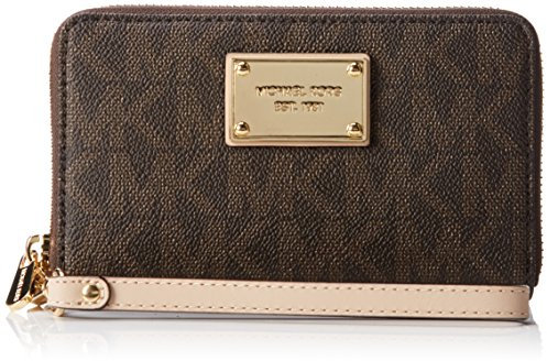 Michael Kors Jet Set Travel Flat Étui multifonction pour smartphone pour carte d'identité et cartes, Marron Signature, Einheitsgröße