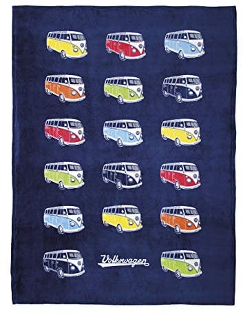 BRISA VW Collection - Weiche Volkswagen Kuschel-Fleece-Schmuse-Decke im T1 Bulli Bus Design (150x200cm/Bulli Parade/Bunt)