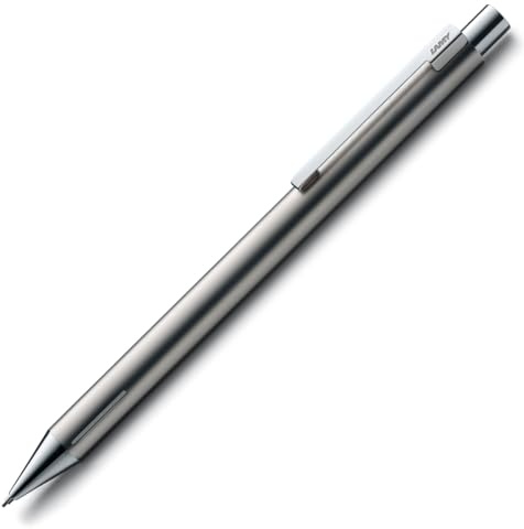 LAMY econ Drehbleistift 140 – Druckbleistift aus Edelstahl in der Farbe matt Silber mit charakteristischem Edelstahl-Clip – Mit Radiertip – Feinstrichmine 0,7mm