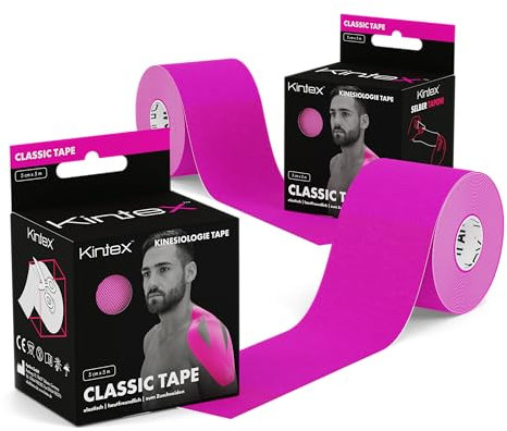 Kintex 2 Rollen Kinesiologie Tape Classic, 5 cm x 5 m, hautfreundliches & wasserfestes Kinesiologie Tape, Physio Tape, Medizinisches Tape (Pink)