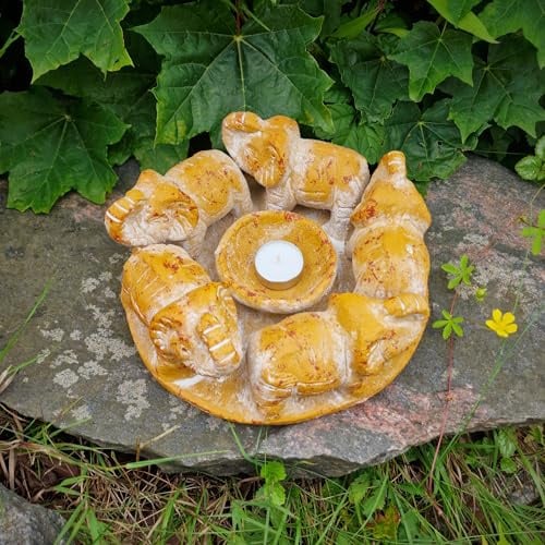 Budawi® Freundeskreis mit 5 Elefanten Terrakotta Handwerkskunst aus Mexiko Handmade Teelichthalter Kerzenhalter für Haus & Garten (Gelb)