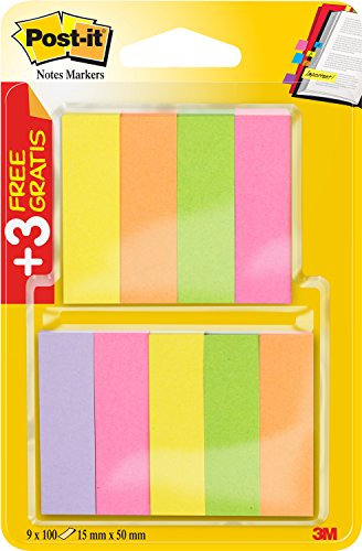 Post-it Page Marker, Verschiedene Farben, 6 Blöcke und 3 GRATIS, 15 mm x 50 mm, 100 Blatt pro Block - Für Dokumente und Wichtige Informationen