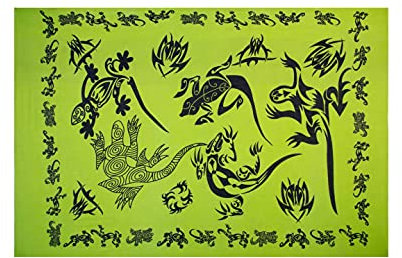 Ciffre Sarong Pareo Wickelrock Lunghi Dhoti Tuch Strandtuch Tribal Gecko Hell Grün