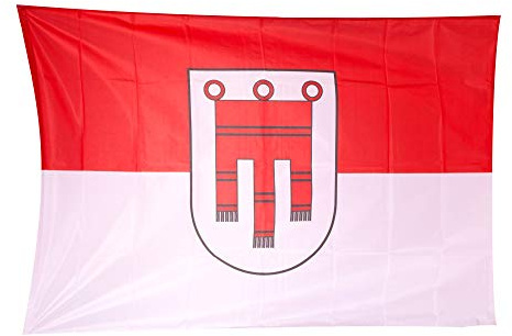 Fahnen Kössinger, Hissflagge im Querformat, Fahne Bundesland Vorarlberg, Hissfahne mit Wappen, hochwertiger Siebdruck, Brillante Farben, rot-weiß, reißfest, 150 x 100cm, 1,5 m² Fläche