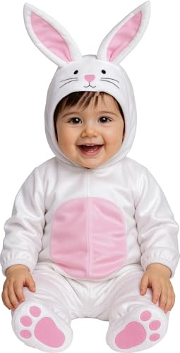 FIESTAS GUIRCA | Costume de Lapin Bébé - Cagoule, Combinaison et Pieds - Costumes d'Animaux pour Carnaval, Halloween et Fêtes Costumées - Idéal pour Bébé Unisexe - Blanc et Rose