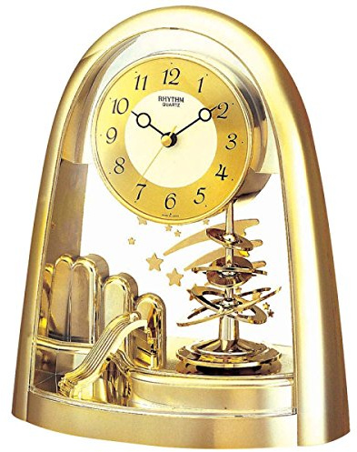 Rhythm 7607/9 Tischuhr Quarz mit Dreh-Pendel, Gehäuse goldfarben