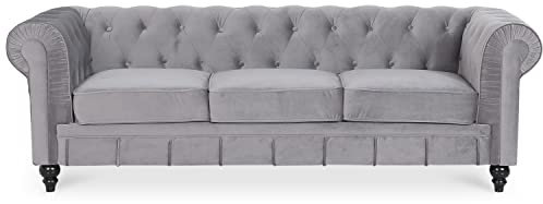 Canapé Chesterfield Velours 3 Places Altesse Argent