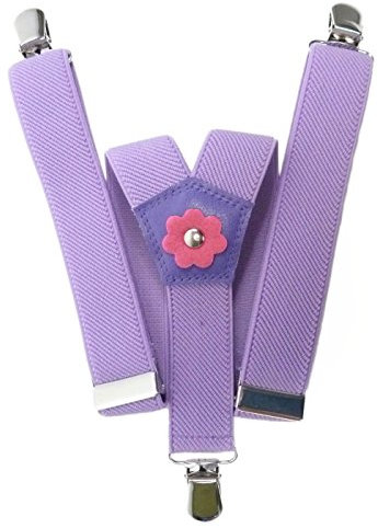Olata Kinder Hosenträger Y Form/Elastische Clip-on Hosenträger mit Blumendesign (1-5 Jahre) – 2,5 cm. Fliede