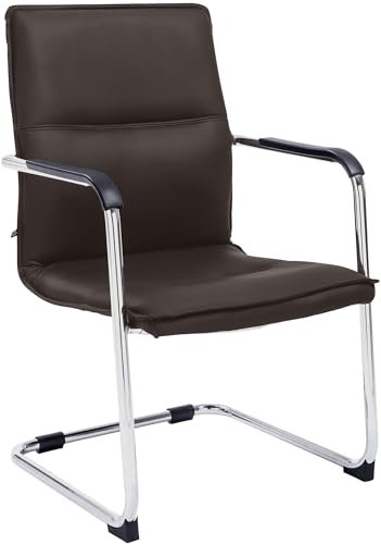 CLP Silla Cantilever con reposabrazos Seattle, con cojín y tapizado de Cuero sintético, Estructura con Apariencia cromada, Color:marrón