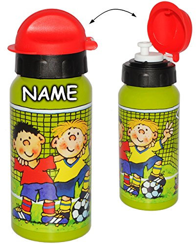 alles-meine.de GmbH Trinkflasche/Sportflasche - auslaufsicher - Fußball & Fußballspieler - incl. Name - aus Aluminium 420 ml - für Kinder Aluflasche 0,4 Liter / 400 ml - FL..