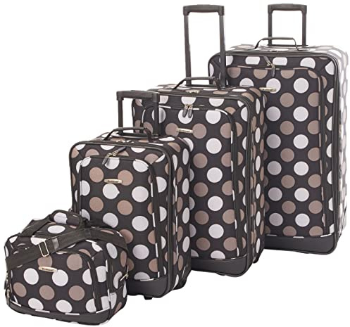 Rockland Fashion Softside 4 Piece Luggage Set, Expandable, (14 Tote/19/24/28), Black Dot