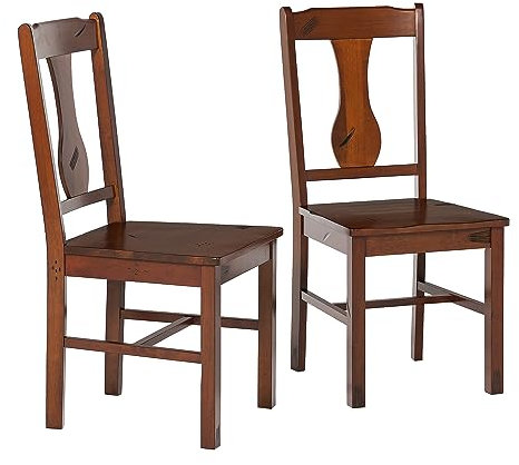 WE Furniture Walker Edison Esstisch Holz massiv Stühle (Set von 2), Holz, dunkle Eiche, 2er-Set