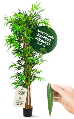 Decovego Künstlicher Bambus, Kunstpflanze, 210 cm, Tropische Deko für Wohn- & Büroräume, Allergikerfreundlich & Pflegeleicht