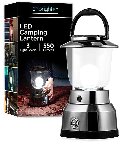GE 6D Enbrighten Lantern with Nickel Plating, 550 Lumens, 280hrs Battery Life, IPX4 Water Resistant, 14210