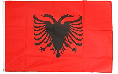 Flaggenfritze® Flagge Albanien, albanische Flagge hissfertig mit Ösen + gratis Sticker 60 x 90 cm