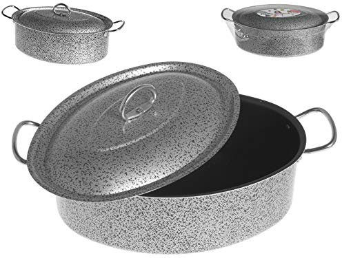 HOME Salt Peper Cazuela Ovalada Antiadherente con Tapa Cm 32 Olla, Metal, Multicolor, One Size, 32 cm