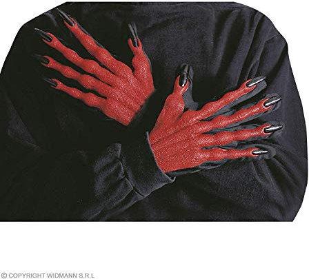 W WIDMANN MILANO Party Fashion - Hexenhandschuhe, 1 Paar | Rot-Schwarz, 3D-Optik mit langen Fingern und schwarzen Nägeln, Kostümaccessoire für Halloween und Karneval