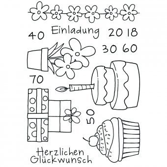Efco Stempel Clear Einladung,Geburtstag, Glückwunsch, transparent A7 / 74 x 105 mm, 14 - teilig