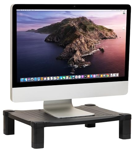 Mind Reader Monitor Stand, Height Adjustable, Desktop Organizer, Laptop Riser, Office, 17.25L x 13.25W x 4H, Black