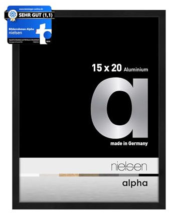 nielsen Bilderrahmen, 15 x 20 cm, Aluminium, Schwarz matt, Fotorahmen zum Auftstellen und Aufhängen im Hoch- & Querformat, Echtglas, Alpha