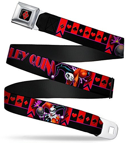 Buckle-Down Herren Diamond Full Color Seatbelt Belt-Harley Quinn Bomb Poses/Suits Black/Purple/Red X-Large Webbing Grtel, Mehrfarbig, 4 cm Breit-81/132 cm Länge