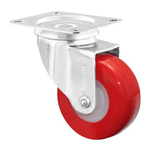 WAGNER Soft-Lenkrolle - Durchmesser Ø 40 mm Bauhöhe 55 mm, Stahl verzinkt, rot/weiß, Anschraubplatte 35 x 45 mm, Tragkraft 40 kg - 01214001
