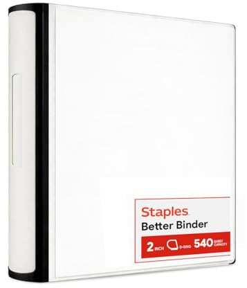 2 Inch Staples Better View Binder with D-Rings, White by Staples | Reinforced binder built for school and office document organization.