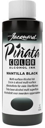 Jacquard Pinata Alcohol Ink - Mantilla Black - Professional and Versatile Ink that Produces Color Saturated and Acid-Free Results - 4 Fluid Ounces - Made in The USA