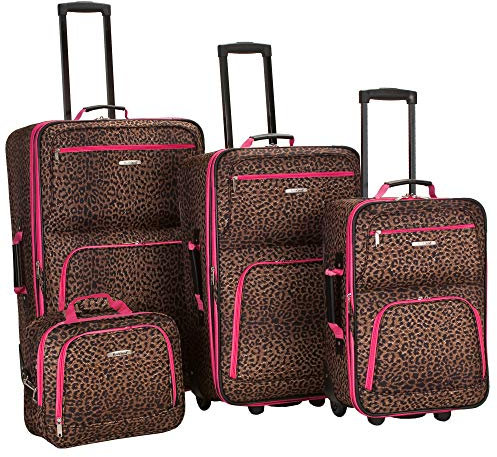 Rockland Jungle Softside Ensemble de valises Droites, Rose/léopard, Taille Unique, Jungle Softside Ensemble de valises Droites