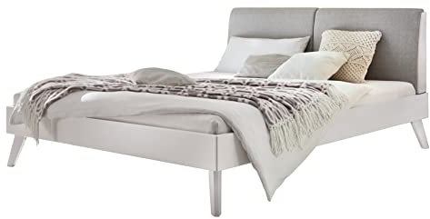 Hasena Bett Simone 20 weiß deckend Polsterkopfteil grau 140x200