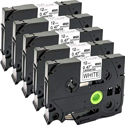 NEOUZA Tze-231 Tze-231 12 mm laminiertes weißes TZ TZe Tape kompatibel mit Brother P Touch PTD210 PTH110 PTD600 Etikettenhersteller-Klebeband, 5 Stück