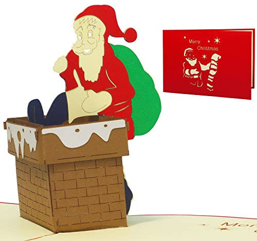 LIN17245, POP UP Weihnachtskarten, Weihnacht Grußkarten, Weihnachtsmann, Schornstein, Kamin, N435