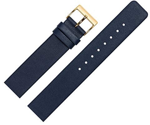 MARBURGER Uhrenarmband 18mm Leder Blau Gold Glatt - Montage Set 7621851000220