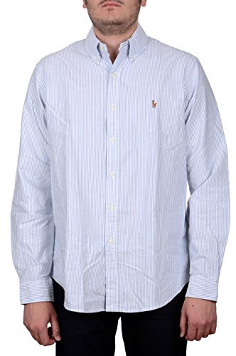 Ralph Lauren Polo Men's Long Sleeve Button-Down Oxford Shirt, Blue,white, Medium