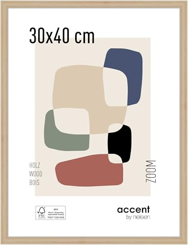 accent by nielsen Holz Bilderrahmen Zoom, 30 x 40 cm, Hellbraun | Holz Fotorahmen im Hoch- & Querformat zum Aufhängen Hellbraun matt Echtglas