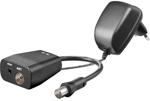 Goobay 67245 DC Einspeiseweiche für DVBT Antennen aktiv / Spannungseinspeise Adapter mit Netzteil / Koaxial Buchse für Zimmerantenne HDTV / 5 V Ausgang / Schwarz