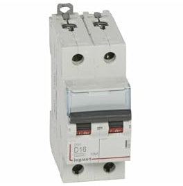 408015 Disjoncteur bipolaire 16A - 2P Courbe D - 6/10kA - À vis - Legrand DX3