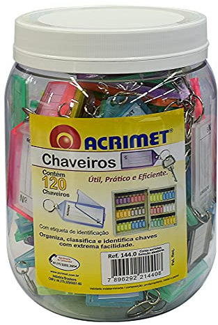 Acrimet Porte-clés en plastique avec anneau en métal et fenêtre pour étiquette (Couleurs assorties) (Lot de 120)