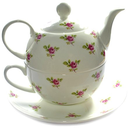 Hand Decorated Bone China Dot Rose 8 Fl Oz Tea-for-one Teapot and Cup Set