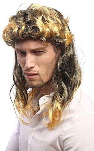 WIG ME UP - AD-017 P103T35 Perruque Femmes Hommes Carnaval mulet prolo 80 Noir Blond doré Lisse strié bouclé