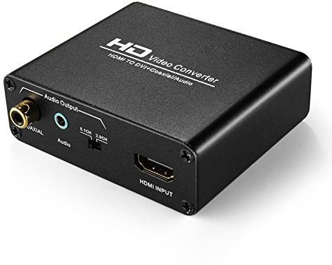 TNP HDMI to DVI Converter with Audio Out - HDMI to DVI Video Audio Adapter Sound Splitter to 3.5mm AUX Auxiliary / 2 RCA Stereo & Coaxial Output Jack Connector Plug, 1080P 720P, 5.1 & 2 Channel