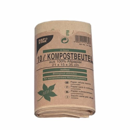Papstar 1 Karton = 4x50 Kompostbeutel aus Papier 10 l 35 cm x 21 cm x 15 cm braun 14186