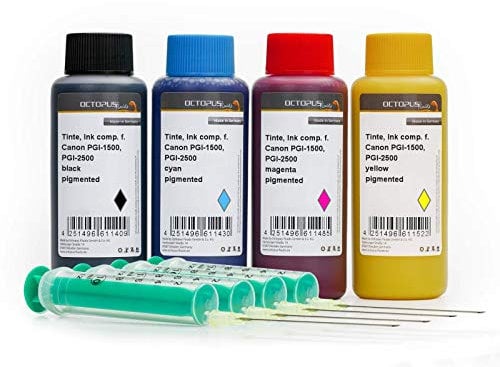 Octopus 4X 100 ml Nachfülltinte, Druckertinte kompatibel für Canon PGI-1500, PGI-2500, Maxify IB 4000, IB 4050, MB 2000, MB 2050, MB 2300, MB 2350, MB 5000, MB 5050, MB 5300, MB 5350