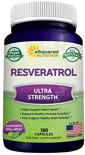 100% Natural Resveratrol - 1000mg Per Serving Max Strength (180 Capsules) Antioxidant Supplement, Trans-Resveratrol Pills for Heart Health & Pure, Polyphenols