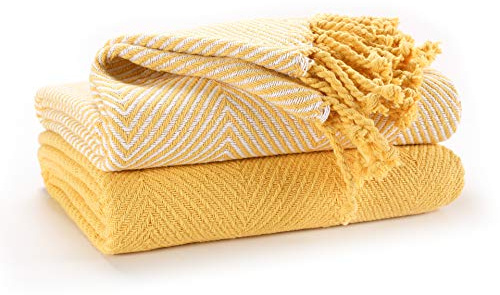 EHC Luxury Throws for Sofa Cover Couch Blanket Pack of 2, Yellow Throw -125x150cm
