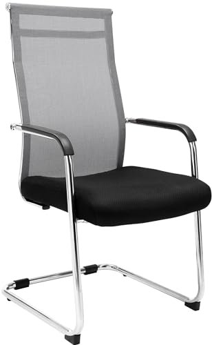 CLP Freischwinger Brenda I Besucherstuhl Mit Stoff-Bezug I Rückenlehne Mit Netz-Bezug, Farbe:grau