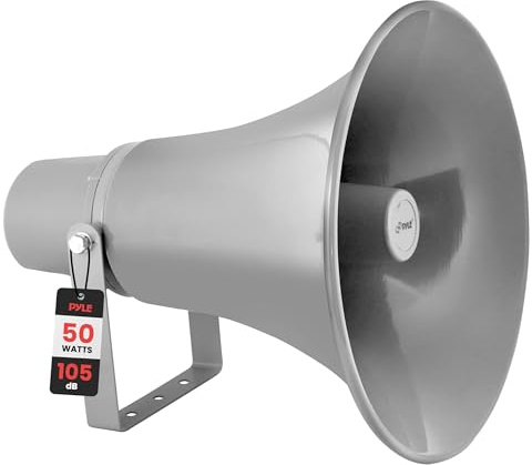 Pyle 50W Compact PA Horn Speaker - 13.5 Inch Indoor/Outdoor Megaphone with 400Hz-5KHz Range, 8 Ohm, 70V Transformer & Mounting Bracket for 70V Sound Systems (PHSP131T)