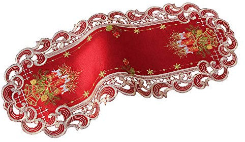 HanaQi Weihnachten Tischläufer Tischdecke Dunkelrot Leinenoptik Rot Kerzen Stickerei (ca. 22x55 cm Oval)